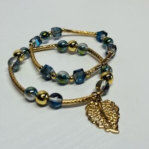 Gold and Blue Beaded Bracelet Set